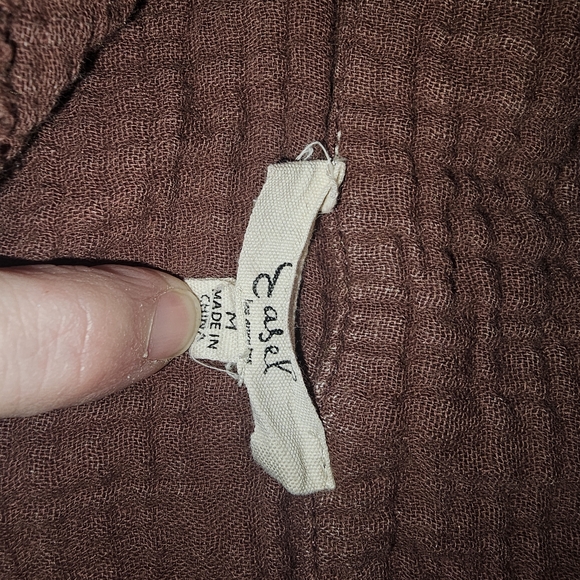 Easel Burgundy Gauze Long Sleeve Babydoll Collared Medium Top - Picture 3 of 9